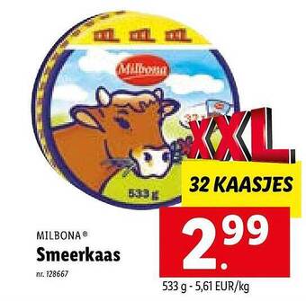 Lidl Milbona smeerkaas aanbieding