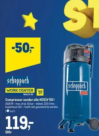 Scheppach compressor zonder olie hc51v 50 l