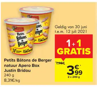 Petits Bâtons de Berger natuur Apero Box Justin Bridou