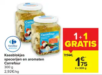 Carrefour Kaasblokjes specerijen en aromaten 300g aanbieding