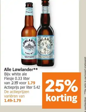 Alle Lowlander Bijv. White Ale Flesje 0.33 Liter