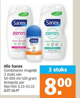 Albert Heijn Alle Sanex 3 Stuks van 50-500ml / 100gram aanbieding