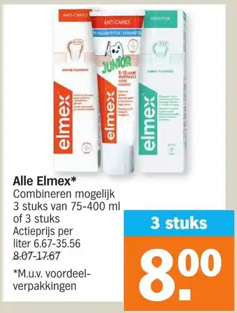 Albert Heijn Alle Elmex 3 stuks van 75-400ml of 3 Stuks aanbieding