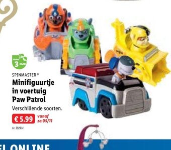 Lidl Spinmaster minifiguurtje in voertuig paw patrol aanbieding