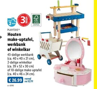 Lidl Playtive houten make-uptafel, werkbank of winkelkar aanbieding