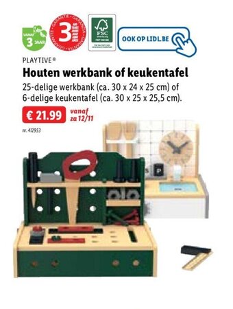 Lidl Playtive houten werkbank of keukentafel aanbieding