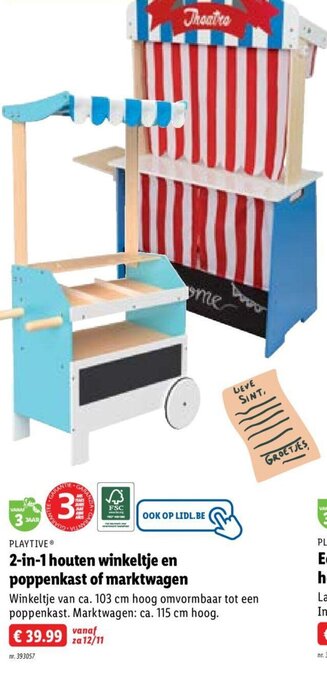 Playtive 2-in-1 houten winkeltje en poppenkast of marktwagen