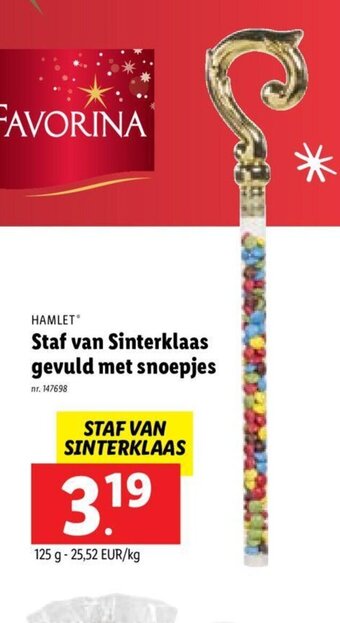 Hamlet staf van sinterklaas gevuld met snoepjes