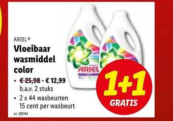 Lidl Ariel vloeibaar wasmiddel color 1+1 gratis aanbieding