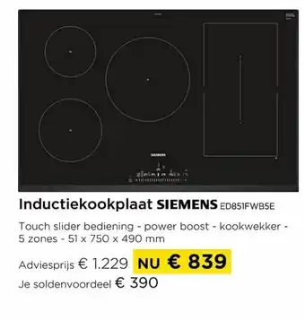 Molecule Inductiekookplaats siemens ed851fwbse aanbieding