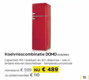 Molecule Koelvriescombinatie domo do929rk2 aanbieding