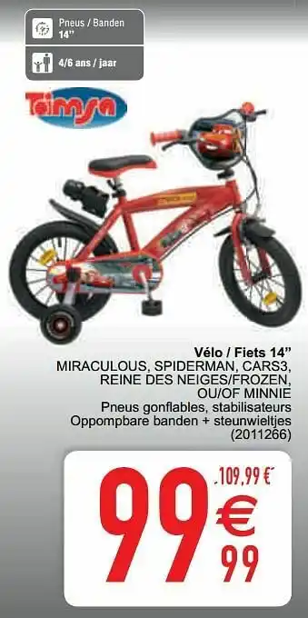 Cora Vélo - fiets 14`` miraculous spiderman cars3 reine des neiges-frozen ou-of minnie aanbieding