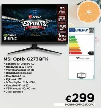 CompuDeals Msi optix g273qfk aanbieding