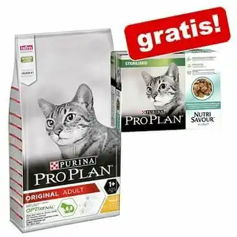 Zooplus 10 kg PRO PLAN Droogvoer + 10 x 85 g Nutrisavour Sterilised gratis! - Original Adult Rijk aan Kip aanbieding