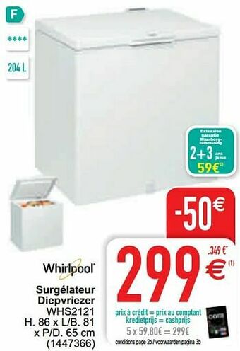 Cora Whirlpool surgélateur diepvriezer whs2121 aanbieding