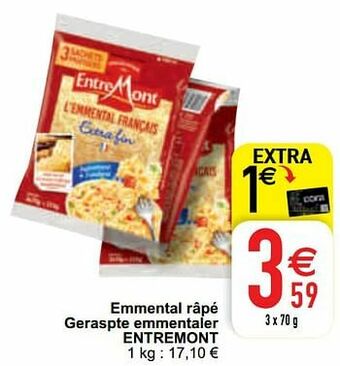 Cora Emmental râpé geraspte emmentaler entremont aanbieding