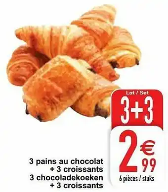 Cora 3 pains au chocolat + 3 croissants 3 chocoladekoeken + 3 croissants aanbieding