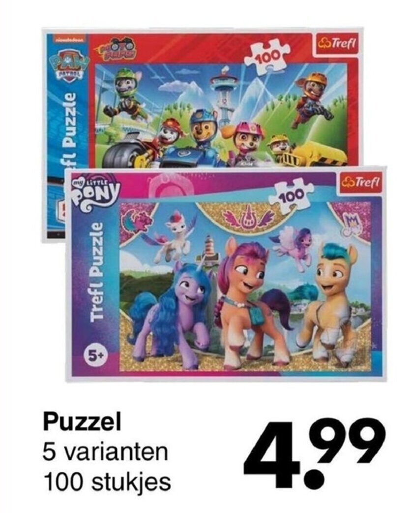 Puzzel 5 varianten 100 stukjes promotie bij Wibra