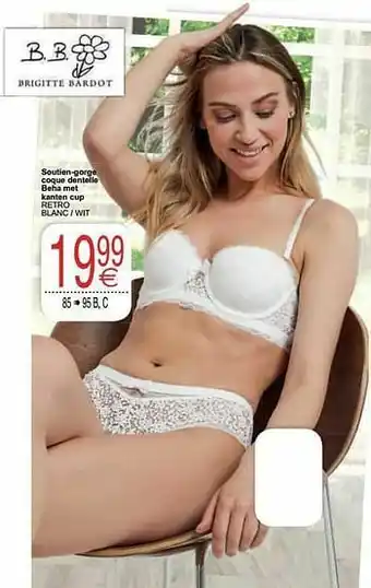 Cora Soutien-gorge coque dentelle beha met kanten cup retro blanc - wit aanbieding