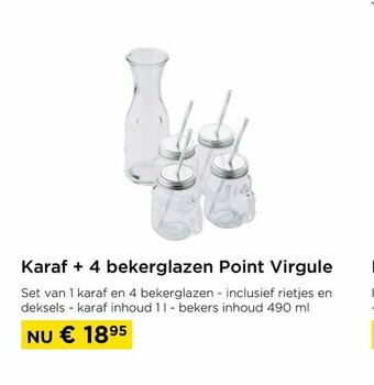 Karaf + 4 bekerglazen point virgule