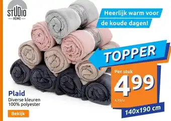 Action Plaid 140 x 190cm Diverse Kleuren aanbieding