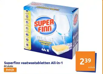 Action Superfinn Vaatwastabletten All in 1 44 Stuks aanbieding