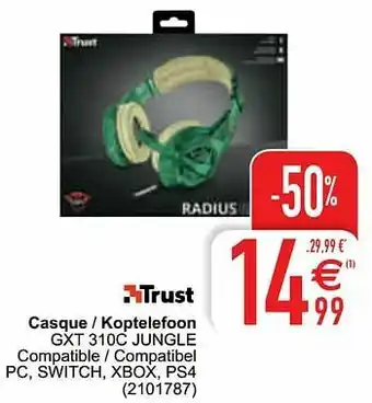 Cora Trust casque - koptelefoon gxt 310c jungle aanbieding