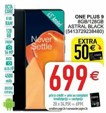 Cora One plus 9 8gb-128gb astral black aanbieding