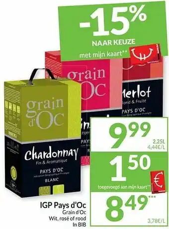 Intermarché Igp pays d`oc grain d`oc wit rosé of rood aanbieding