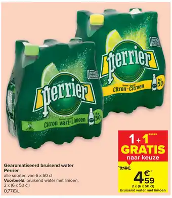Carrefour Gearomatiseerd bruisend water Perrier aanbieding