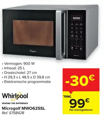 Carrefour Whirlpool Microgolf MW0625SL aanbieding