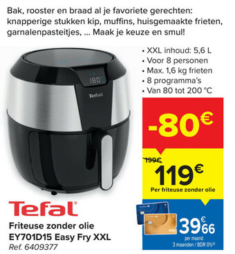 Carrefour Tefal Friteuse zonder olie EY701D15 Easy Fry XXL aanbieding