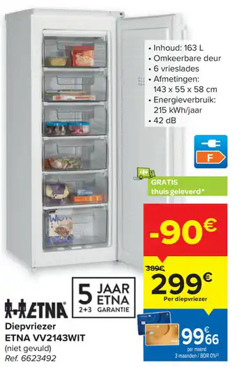 Carrefour Etna VV2143WIT Diepvriezer aanbieding