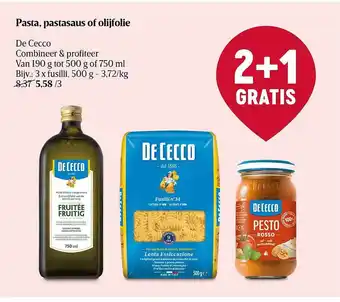 Delhaize Pasta, pastasaus of olijfolie de cecco aanbieding