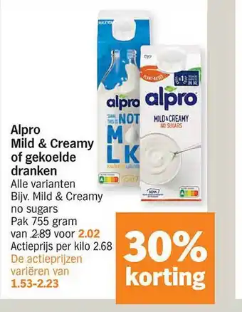Albert Heijn Alpro mild & creamy of gekoelde dranken aanbieding