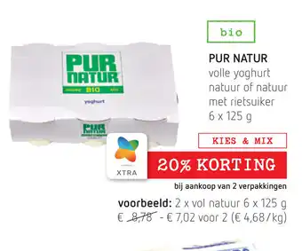 Spar Pur Natur Volle Yoghurt Natuur of Natuur met Rietsuiker 6 x 125g aanbieding