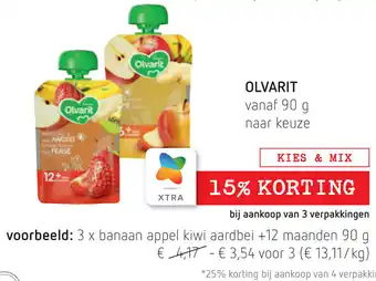 Olvarit Banaan Appel Kiwi Aardbei +12 Maanden 90g