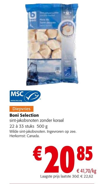 Colruyt Boni selection sint-jakobsnoten zonder koraal 22 a 33 stuks 500G aanbieding
