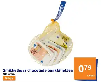 Action Smikkelhuys chocolade bankbiljetten 100 gram aanbieding