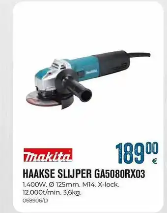 Meno Makita haakse slijper ga5080rx03 aanbieding