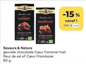 Bio Planet Saveurs & nature gevulde chocolade cœur caramel met fleur de sel of cœur framboise aanbieding