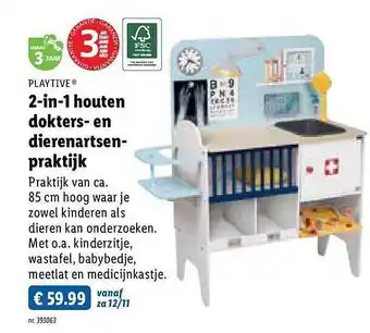 Lidl Playtive 2-in-1 houten dokters- en dierenartsen-praktijk aanbieding