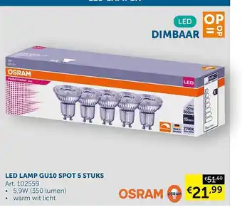 Zelfbouwmarkt Led lamp gu10 spot 5 stuks osram aanbieding