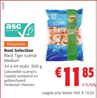 Colruyt Boni Selection Black Tiger Scampi Medium 34 a 44 Stuks 500g aanbieding