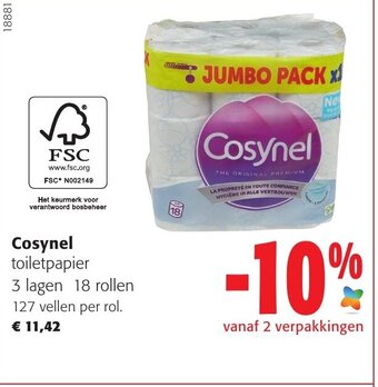 Colruyt Cosynel Toiletpapier 3 Lagen 18 rollen 127 vellen per rol aanbieding