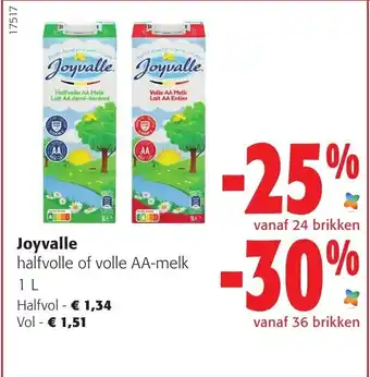 Colruyt Joyvalle Halfvolle of volle AA-Melk 1L aanbieding