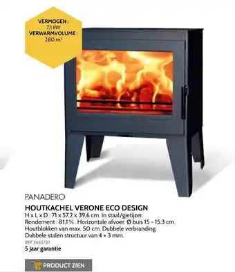 Brico Panadero houtkachel verone eco design 7,1kw 280m³ aanbieding