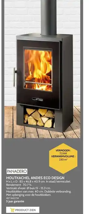 Brico Panadero houtkachel andes eco design 7.5kw 230m³ aanbieding