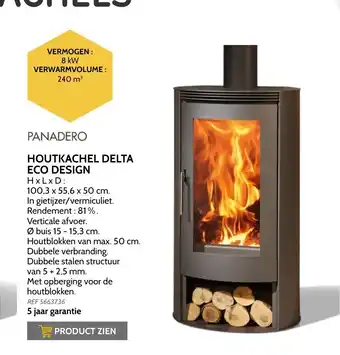 Brico Panadero houtkachel delta eco design 8kw 240m³ aanbieding