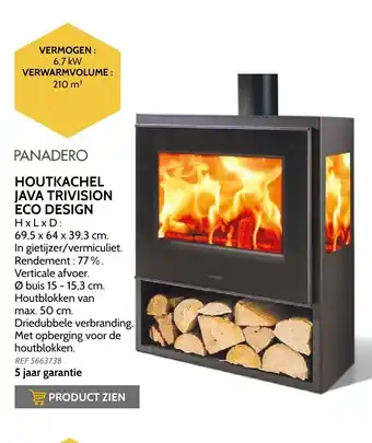 Brico Panadero houtkachel java trivision eco design 6,7kW 210m³ aanbieding